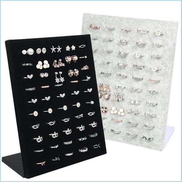 Schmuckständer Schwarz Grau Veet Vitrine Schmuck Ring Displays Ständer Bretthalter Aufbewahrungsbox Teller Organizer 1241 E3 Drop Deliv183i