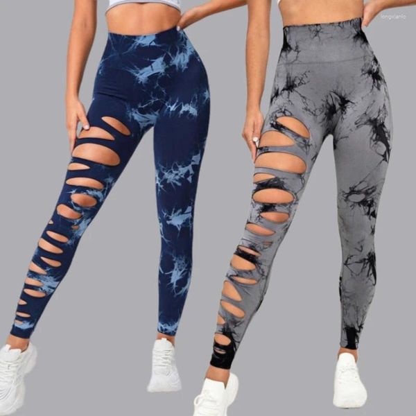 Damen Leggings Tie Dye Yogo Gym Damen Nahtlose Sportstrumpfhose Hohe Taille Hollow Out BuLift Workout Trainning Jogginghose