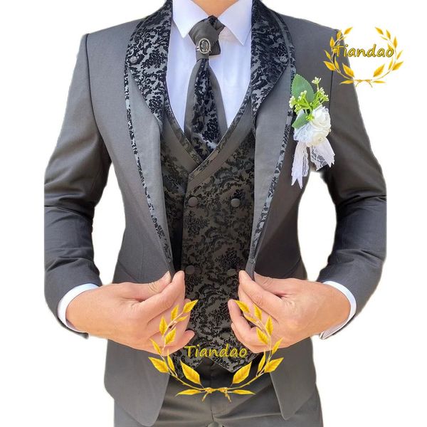 Herrenanzüge Blazer Hochzeitsanzug für Männer Formeller Blazer Hosen Weste Dreiteiliges Bräutigam-Jacken-Set Jacquard Slim Fit Outfit conjuntos de chaqueta 231129