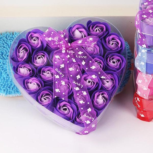 Flores decorativas 24pcs/caixa sabonete criativo Rose Flor Heart Box Box Day do Dia das Mães dos Namorados para namorada