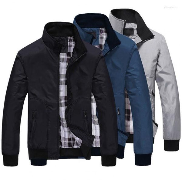 Jackets masculinos da moda de meia-idade de meia-idade de manga longa respirável colorido puro com nervuras de punhal masculino cargo