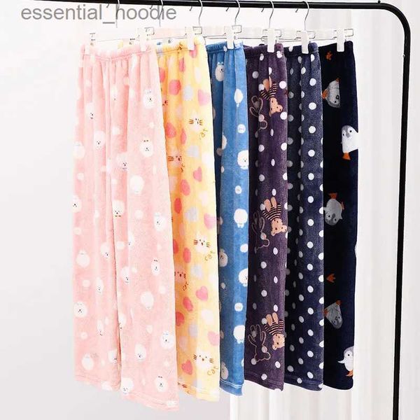 Mulheres sleep lounge pijama calças mulheres fofo quente flanela sleepwear animal dot calças de dormir mulher bonito dos desenhos animados roupas de casa fe pijamas inverno l231129