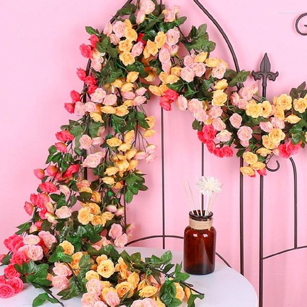 Flores decorativas de 5m metros Rose Rose Artificial Wedding Home Decoration Spring Autumn Garden Diy Fake Plant Vine Decors
