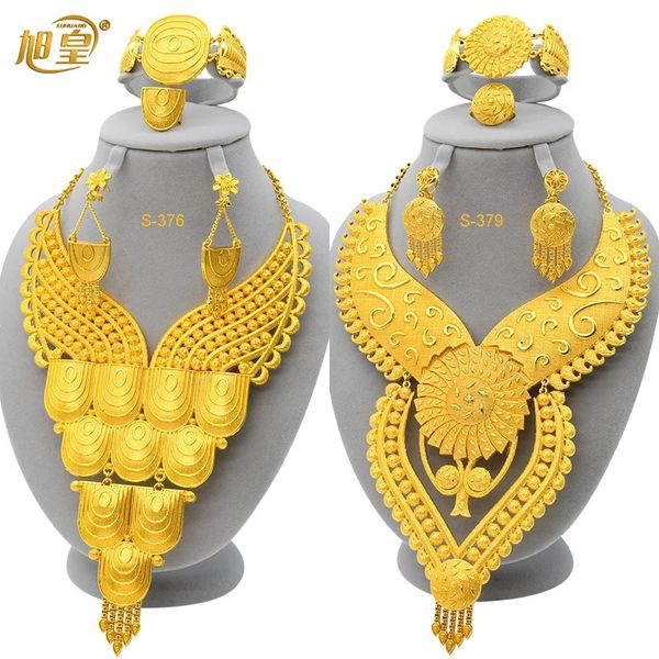 Conjuntos de jóias de casamento Xuhuang Índia Luxo Colar Brincos Conjunto para Mulheres Árabe Cor de Ouro Jóias Africano Etíope Presentes De Noiva 231128