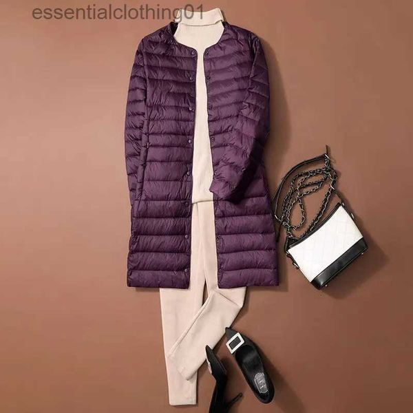 Parka da donna in piumino Autunno Inverno caldo ultraleggero piumino d'anatra bianco da donna Midi lungo Parka di grandi dimensioni da donna monopetto sottile piumino L231129