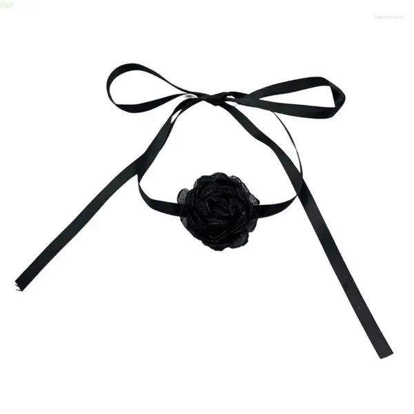 Ketten Coole Retro-Schwarze Halskette Große Blume Spitze Choker Kragen Kette Sexy Halsband Für Frauen Mädchen Schmuck Ornament NM