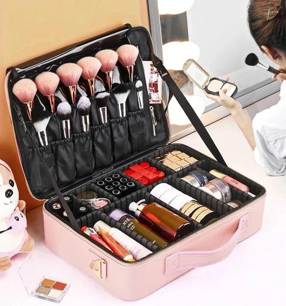 Kosmetiktaschen Mode PU Make-up Tasche Professionelle wasserdichte Pinsel Aufbewahrungsbox Große Kapazität Reise für Frauen