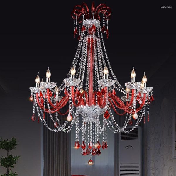 Lâmpadas pendentes de candidato a candelabro de candelabro de lustre europeu de cristal de cristal vermelho