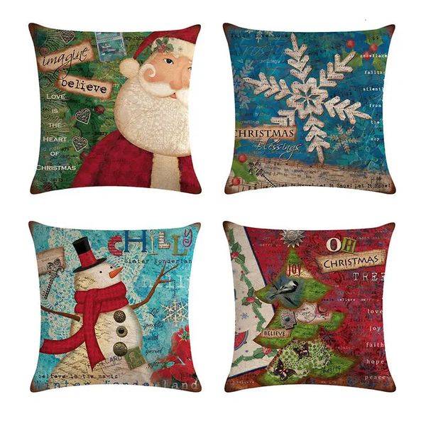 CuscinoCuscino decorativo Retro Natale Babbo Natale Cuscini per divano Fodera per cuscino decorativo per la casa 45x45 cm Federa Decorazione Cervo T08 231128