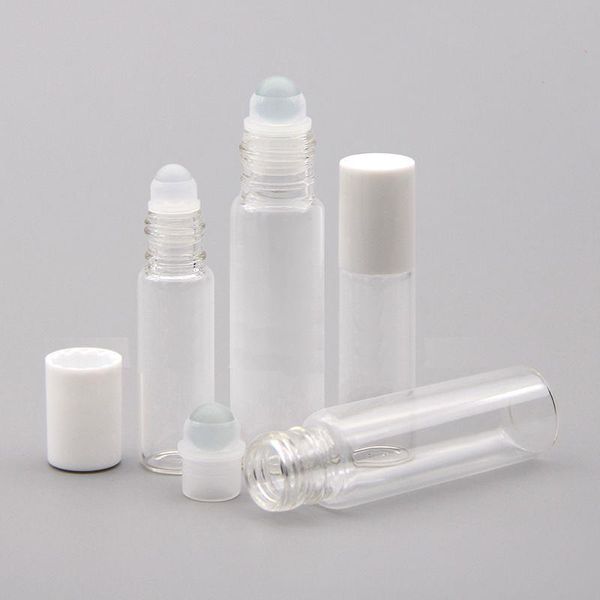 5 frascos de rolo transparentes de 10 ML com bola de vidro para rolo de vidro de perfume de óleo essencial em frascos com tampas brancas Tamanho de viagem Bmmnj