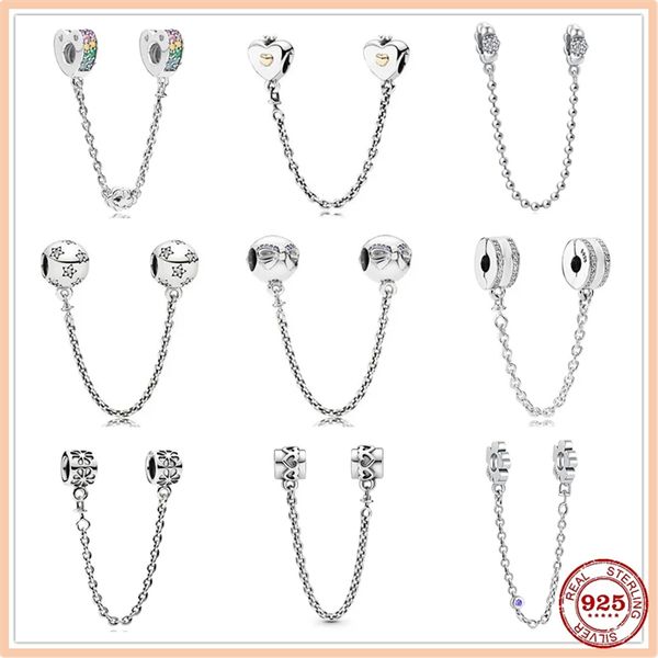 925 Charm Perlen Zubehör passen Pandora Charms Schmuck Hochwertige Schmuck Geschenk Großhandel funkelnde klare Sparkle Princess Safety Chain