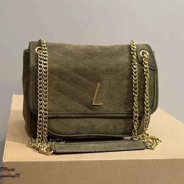 Messenger-Crossbody-Tasche aus Wildleder für Damen, Schiebekette, Schultertasche, Designer-Vintage-Tasche mit magnetischen Druckknöpfen, gesteppte Tasche, mittelgroße Geldbörse