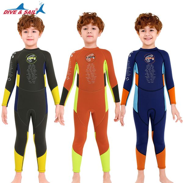 Costume da bagno a maniche lunghe per ragazzi Costume da bagno termico per bambini Muta da sub in neoprene da 2,5 mm Costume da bagno caldo UPF 50+ Costume da bagno per il nuoto Galleggiante