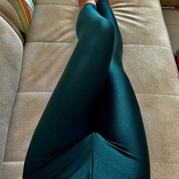 Leggings femininas estiramento brilhante mulheres cintura alta suave fitness ginásio feminino yoga calças compridas esportes collants mulher roupas 2023