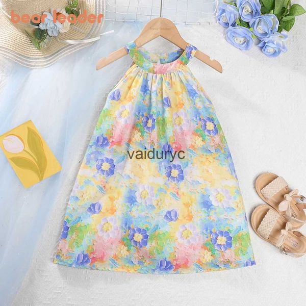 Vestidos da menina urso líder 2023 meninas vestido verão nova moda ldren pintura a óleo meninas bebê flor impressão sem mangas topvaiduryc