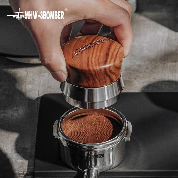 Tools Kaffee-Stampfer, 58 mm, Holz-Kaffeeverteiler, Espresso-Stampfer, 58 mm Tamper, Edelstahl-Basis, Kaffeepulver, Bohnenpresse, Hammer