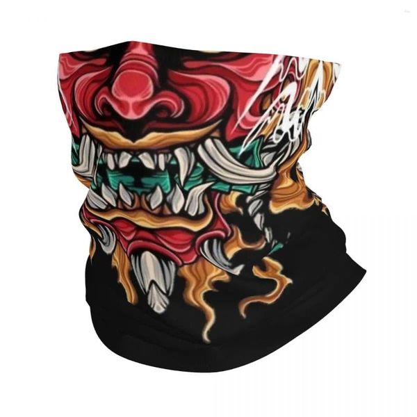 Lenços máscara oni máscara de arte japonesa Arte bandana penteada estampada samurai wrap lenço de cabeça quente ciclismo para homens mulheres adultas