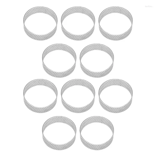 Outils de cuisson 10pcs 6cm anneau de tarte circulaire dessert en acier inoxydable perforation tarte aux fruits quiche gâteau mousse moule cuisine moule de cuisson