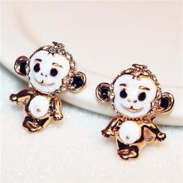 Brincos em forma de macaco animal fofo para mulheres meninas esmalte branco banhado a ouro brincos vintage acessórios de joias221M