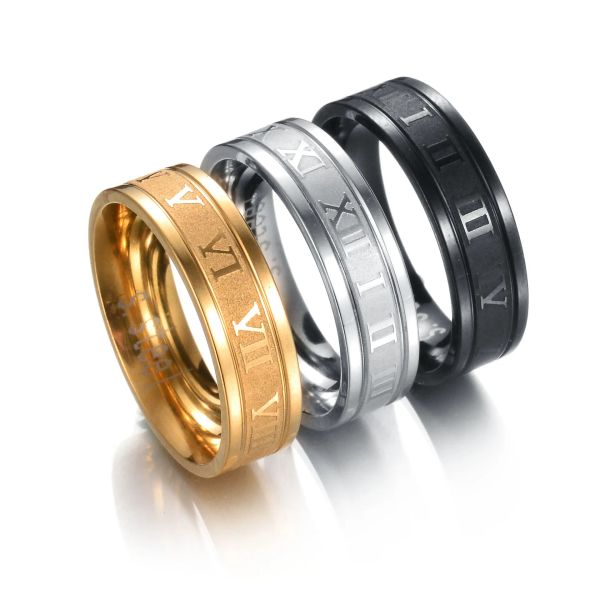 edelstahl römische zahl ring band gold schwarz buchstabe zahl männer frauen ringe modeschmuck hipl28