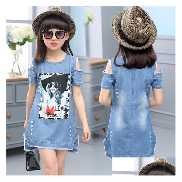 Mädchenkleider Kid Girls 3D-gedrucktes Kurzarm-Jeanskleid Sommerkleider Kinder-Designerkleidung Jy10 Drop Delivery Baby, Kinder Matern Dhuep