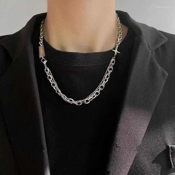 Anhänger Halsketten Doppelschicht Kette Zirkon Kreuz Charme Halskette Für Männer Jungen Aussage Mode Punk Schmuck Geschenke E139