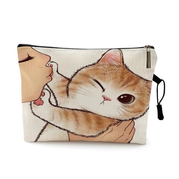 Make-up-Tasche mit niedlicher küssender Katze und Druckmuster, Organizer-Beutel für Reisen, Kosmetiktasche für Damen 220218293r