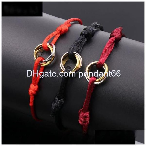 Pulseiras de charme Marca de moda Mulheres amantes Bangle Bangle Cadeia de corda artesanal Titânio Aço inoxidável Três círculos Carter Drop del Dhpy7