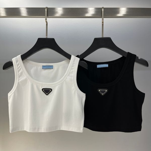 Verão 2023 Branco Feminino Crop Top Bordado Sexy Ombro Preto Regata Casual Sem Mangas Sem Costas Top Camisas