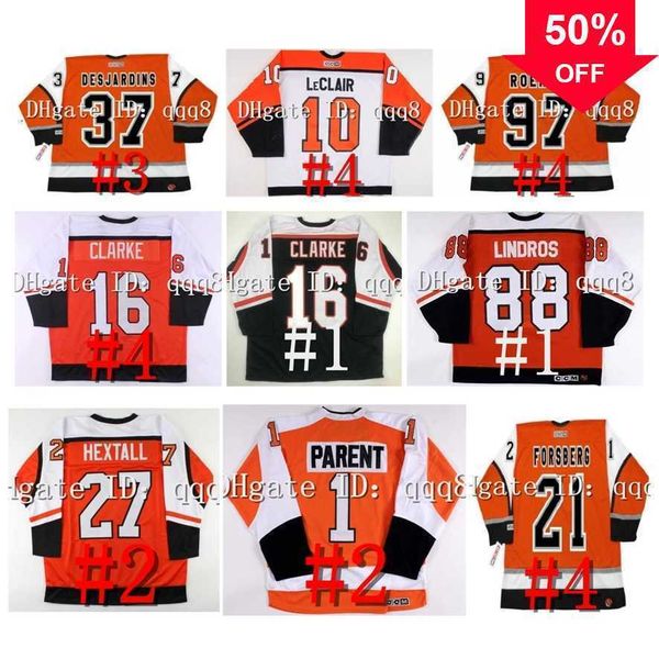 QQQ8 Hockey Hockey носит NA85 Vintage Flyers Retro хоккейный майка Джон Леклер Эрик Дежардинс Пел Линдберг Рик Токчет Бобби Кларк Питер Фо