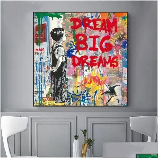 Dipinti Banksy Pop Street Art Sogno Poster e stampe Animali astratti Graffiti Tela sul muro Immagine Home Decor Drop Delive Dhtok