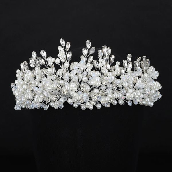 Gioielli per capelli da sposa Argento lusso strass Corona da sposa Trendy Perla Cristallo Diamanti Fascia da sposa Accessori per capelli Copricapo fatto a mano in oro 231128