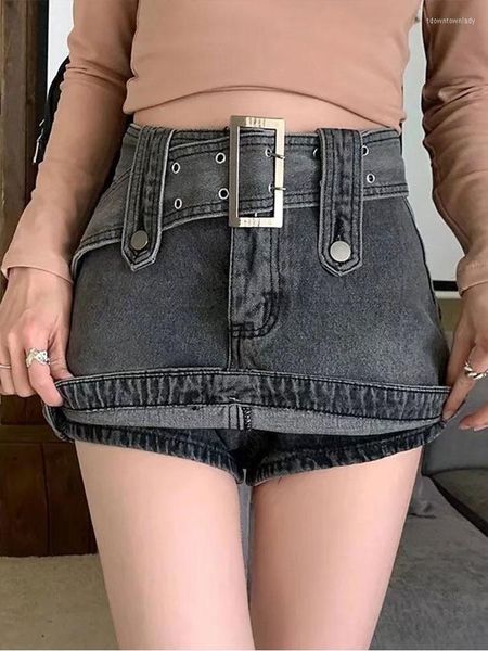 Saias saia com shorts jeans mini para feminino de metal cinto ao ar livre sexo cláusulas de quadril gótico