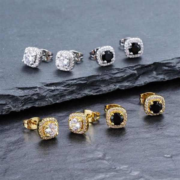 Hip Hop Mens Stud Earrings Jewelry New Fashion Round Gold Silver Black Mens Diamond Iced Out Earrings Gift226K
