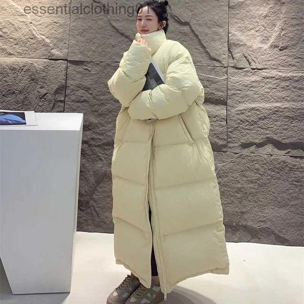 Mulheres para baixo parkas jaqueta feminina longo 2023 novo inverno quente e solto cor sólida grande colcha pato branco para baixo casaco engrossado l231129