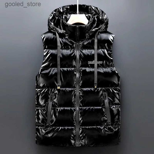 Gilet da uomo # 3619 Nero Grigio Uomo Giacche senza maniche Superficie lucida Gilet da uomo Spessore Gilet smanicato per uomo Autunno Inverno Gilet da uomo Cerniera Q231129