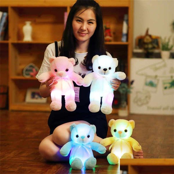 Peluche Light - Up Toys 30Cm Luminosi giocattoli di peluche Light Up Led Colorf Glowing Teddy Bear Peluche Doll Bambini Regalo di Natale per Chil Dhspd