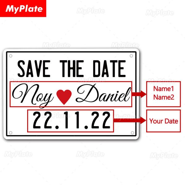 Other Home Decor Personalisiertes Save-the-Date-Hochzeits-Metallschild Custom Anniversary Tin Family Plaque Wall For Friend 230428