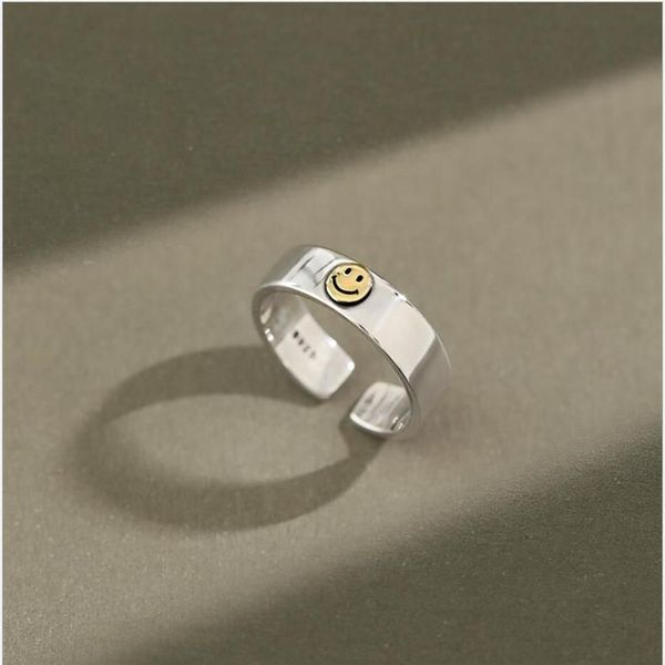 Anello femminile aperto con faccina sorridente in argento sterling S925 con sorriso retrò258n