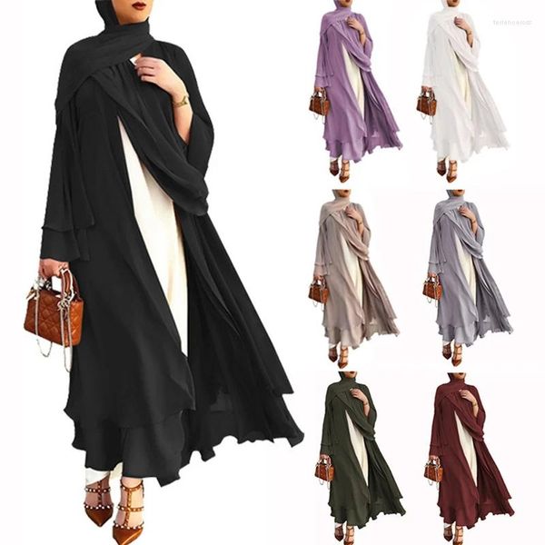 Schals Plain Double Layer Abayas für Frauen Soft Black Bubble Chiffon Kaftan Dubai Abaya Cardigan Kleider Muslim Ladies Ramdan Clothing