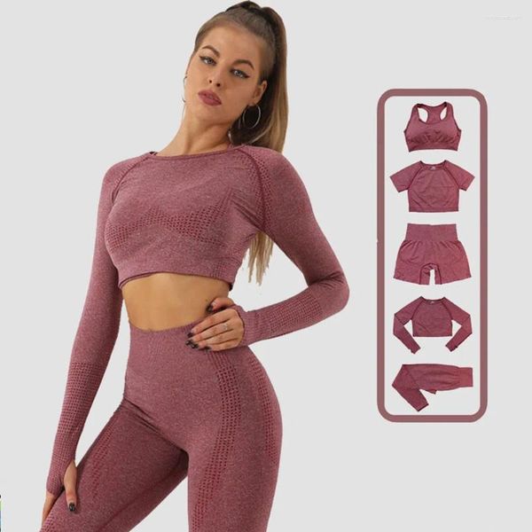 Set attivi Set sportivo da cinque pezzi attillato da donna Pantaloncini da bicicletta a vita di alta qualità Pantaloni fitness Reggiseno nudo da palestra