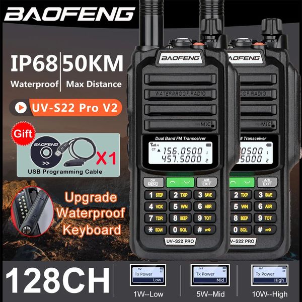Рация 2 упаковки 10 Вт Tri Power Baofeng UV S22 PRO V2 IP68 Водонепроницаемая антенна высокой мощности 711 Радио 2-стороннее дальнее радио 231128