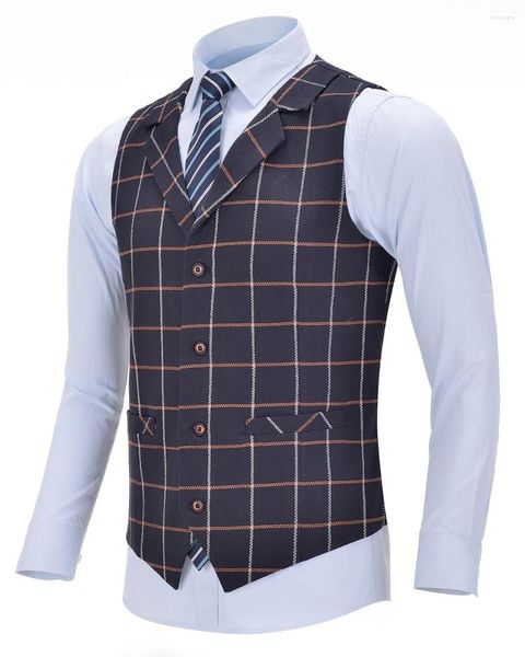 Herrenwesten Herren Business Weste Boutique Slim Fit Einreiher Baumwollanzug Wolle Kariert Marineblau Weste Für Hochzeit Formelle Trauzeugen