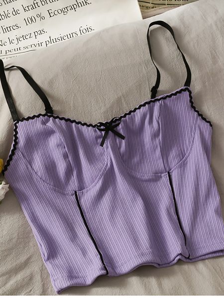 Regata feminina camis heliar roxo malha crop tops alças sexy fofa para o verão y2k 230428