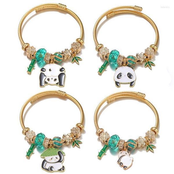 Bracelets de charme fofos de desenho animado bangle jóias jóias verde panda bambu pingente pingente pingeaded pulseiras para mulheres bracelete de verão presente romântico