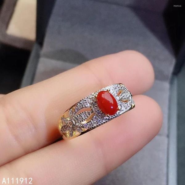 Кластерные кольца kjjeaxcmy fine jewelry Натуральные красные кораллы 925 серебряный серебряный серебро женщины