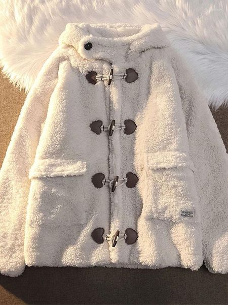 Trench da donna stile coreano lana di agnello giacche con cappuccio donna 2023 inverno tutto-fiammifero cappotto allentato moda donna streetwear tasche peluche