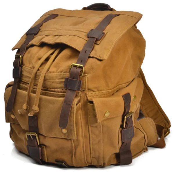 Rucksack Vintage Leder Militär Canvas Reiserucksäcke Herren Damen Schulrucksäcke Herren Reisetasche groß Canvas Rucksack Große Tasche 231128