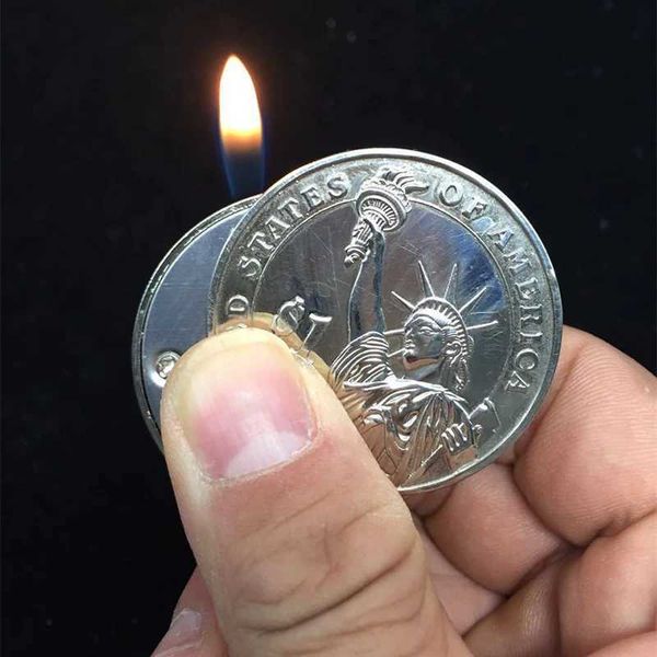 Creativo compatto butano accendino gas gonfiato Jet ciondolo barra portamonete portachiavi regalo in metallo da un dollaro