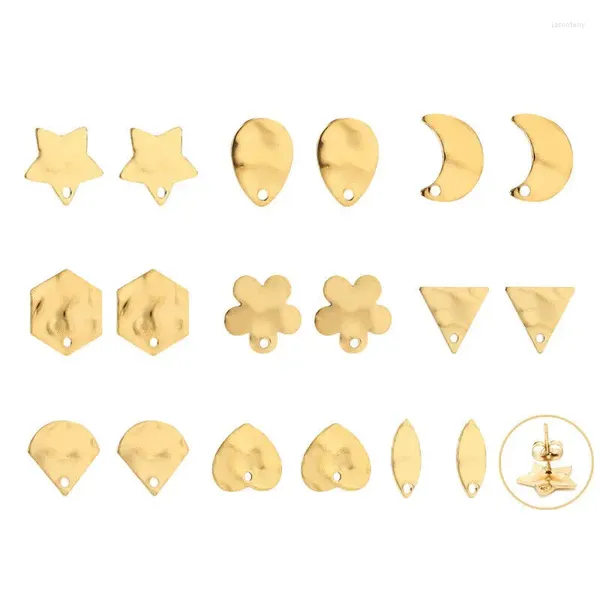 Brincos de argola 10 peças 18k banhado a ouro aço inoxidável desigual formato diferente coração estrela flor brinco poste com anel para fazer joias diy